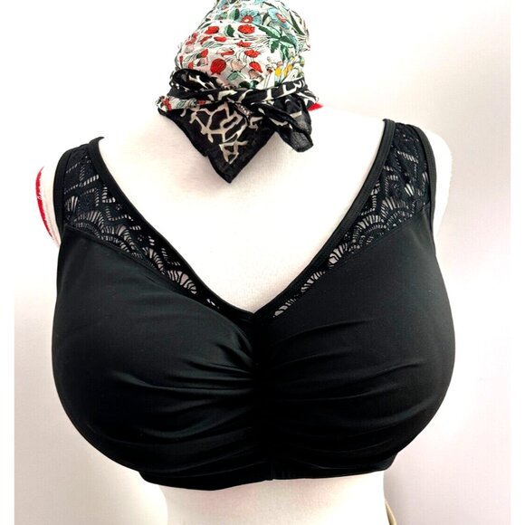 PLUS SIZE 42F NEW Swimsuits For All Bikini Top Black Lace Style Accents - Picture 1 of 10